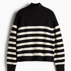 H&M Black and White Striped Turtleneck Sweater